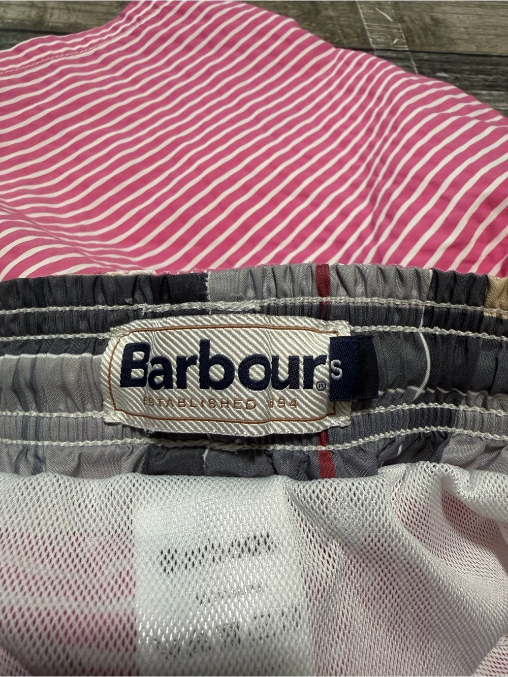 Barbour Striped Lined Swim Trunks Men’s S Pink White (Inseam 6) Drawstring - Picture 8 of 10